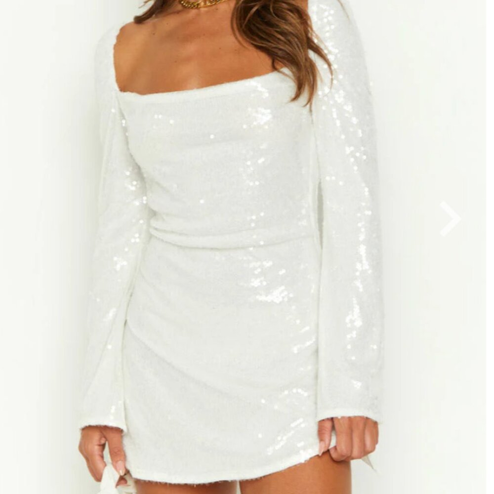 Beginning Boutique Marienne White Sequin Mini Dress